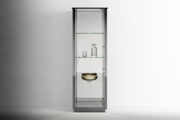 Tomasella Vulcano Glass Display Cabinet - Right-Hand Door, Mirrored Back, and Spotlight