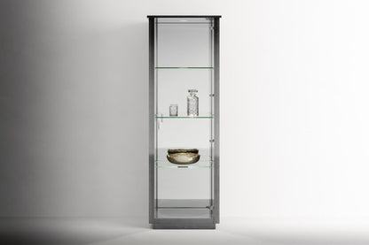 Tomasella Vulcano Glass Display Cabinet - Right-Hand Door, Mirrored Back, and Spotlight