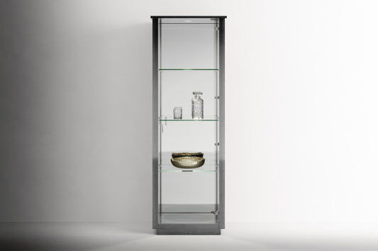 Tomasella Vulcano Glass Display Cabinet - Right-Hand Door, Mirrored Back, and Spotlight
