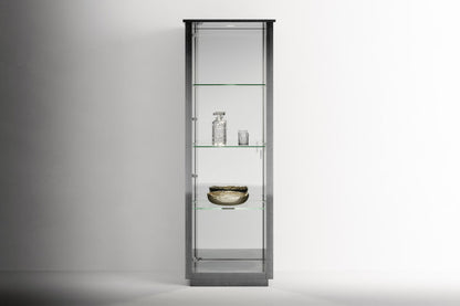 Tomasella Vulcano Glass Display Cabinet - Left-Hand Door, Mirrored Back, and Spotlight