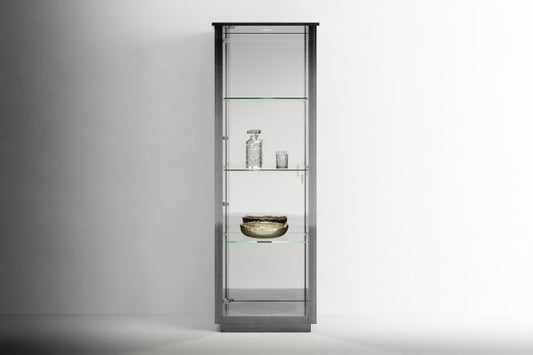 Tomasella Vulcano Glass Display Cabinet - Left-Hand Door, Mirrored Back, and Spotlight