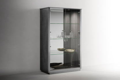 Tomasella Vulcano Glass Display Cabinet - Dual Doors, Mirrored Back, and Dual Spotlights