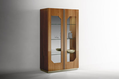 Tomasella Lipari Glass Display Cabinet - Dual Doors, Mirrored Back and Dual Spotlights