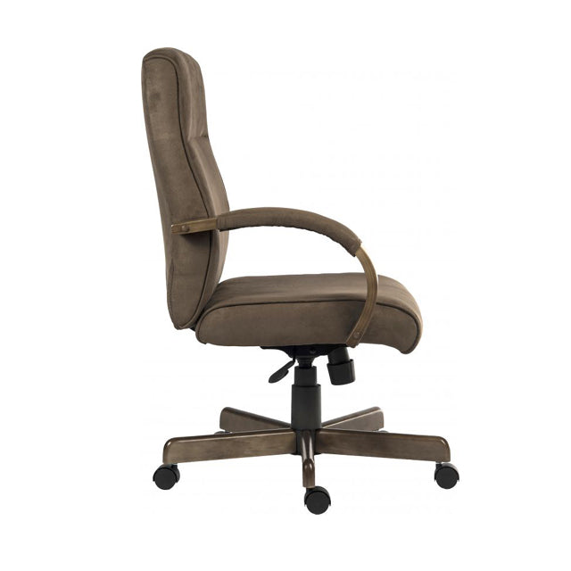 Teknik Office Glencoe Executive armchair in a brown microfibre finish with padded armrests and a driftwood effect wooden arms and base.