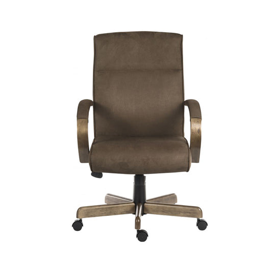 Teknik Office Glencoe Executive armchair in a brown microfibre finish with padded armrests and a driftwood effect wooden arms and base.