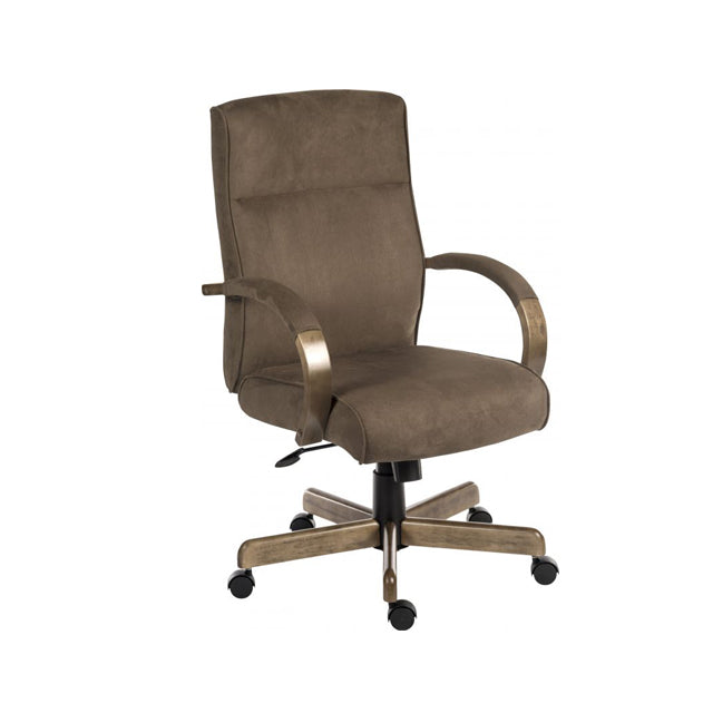 Teknik Office Glencoe Executive armchair in a brown microfibre finish with padded armrests and a driftwood effect wooden arms and base.