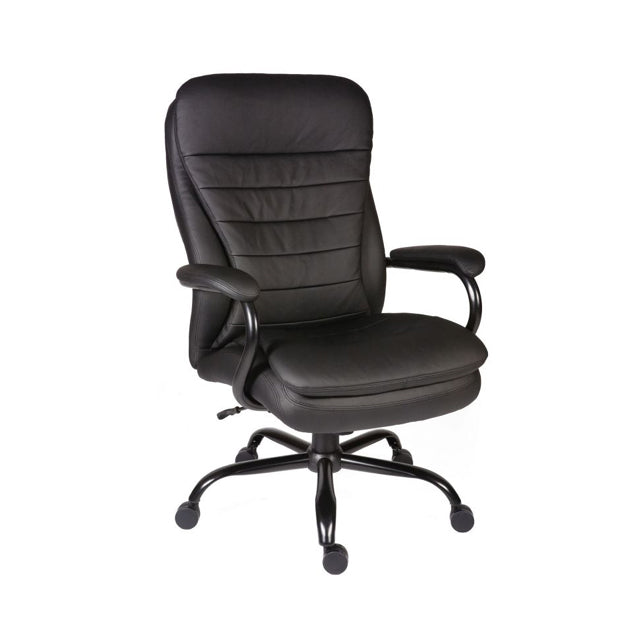 Teknik Office Goliath Heavy Duty Black Leather Faced Executive Office Chair with matching padded armrests