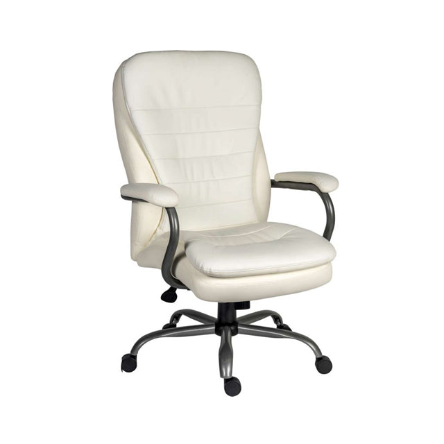 Teknik Office Goliath Heavy Duty White Bonded Leather Faced Executive Office Chair with matching padded armrests