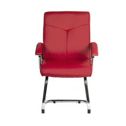 Teknik Office Hoxton Red Bonded Leather Cantilever Chair with Matching Padded Armrests and chrome frame