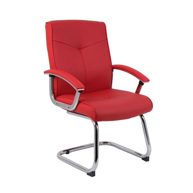 Teknik Office Hoxton Red Bonded Leather Cantilever Chair with Matching Padded Armrests and chrome frame