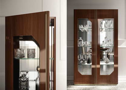 Tomasella Lipari Glass Display Cabinet - Dual Doors, Mirrored Back and Dual Spotlights