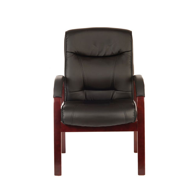 Teknik Office Kingston Black Visitor bonded leather chair with light Oak/Mahogany effect arm frame