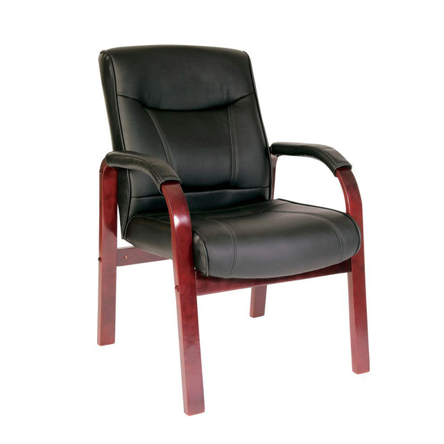 Teknik Office Kingston Black Visitor bonded leather chair with light Oak/Mahogany effect arm frame