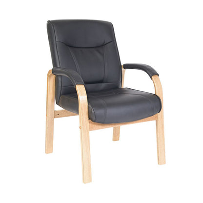 Teknik Office Kingston Black Visitor bonded leather chair with light Oak/Mahogany effect arm frame