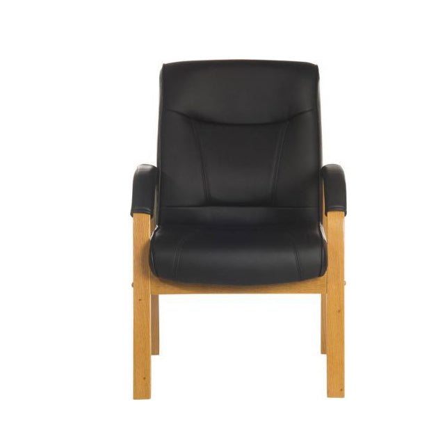 Teknik Office Kingston Black Visitor bonded leather chair with light Oak/Mahogany effect arm frame