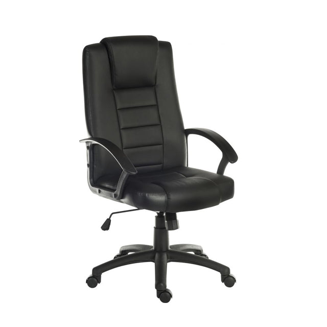 Teknik Office Leader Executive Bonded Leather faced chair in Black with a nylon base and matching armrests