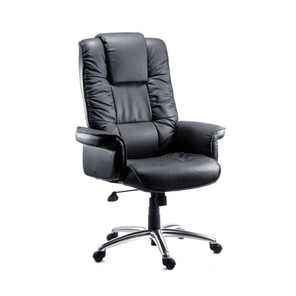 Teknik Office Lombard Black Bonded Leather Executive Armchair with aluminium base and gull wing closed armrests.