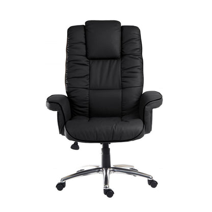 Teknik Office Lombard Black Bonded Leather Executive Armchair with aluminium base and gull wing closed armrests.