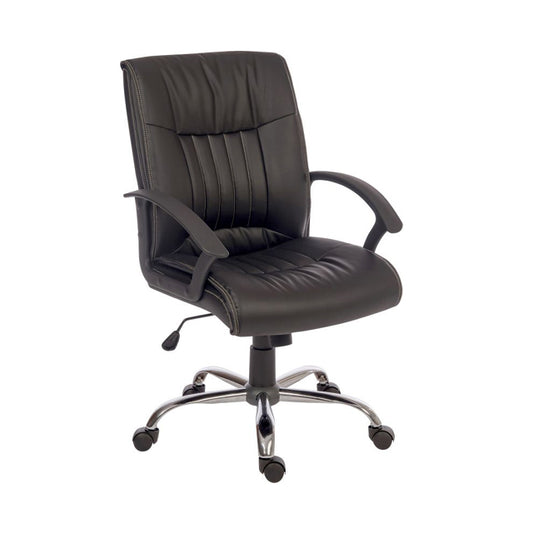 Teknik Office Milan Leather Faced Executive Office chair with durable nylon armrests and chrome five star base