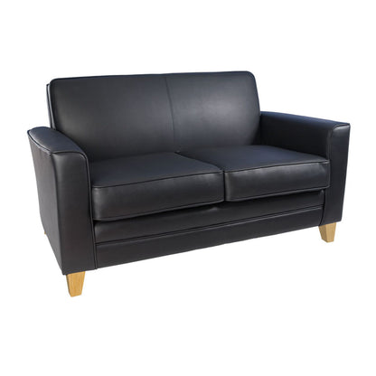 Teknik Office Newport Black Leather Faced 2 Seater Sofa with Smart Wood Feet