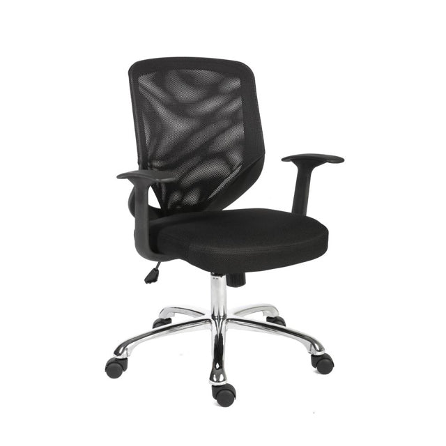 Teknik Office Nova Mesh back executive chair with matching black fabric seat and removable fixed nylon armrests.