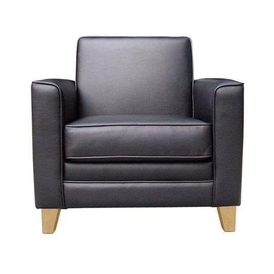 Teknik Office Newport Black Leather Faced Cushioned Armchair with Wooden Feet