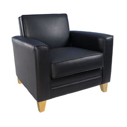 Teknik Office Newport Black Leather Faced Cushioned Armchair with Wooden Feet