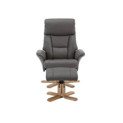 Teknik Office Montreal Recliner Grey PU with a swivel recline function, stylish natural wood five star base and matching footstool.