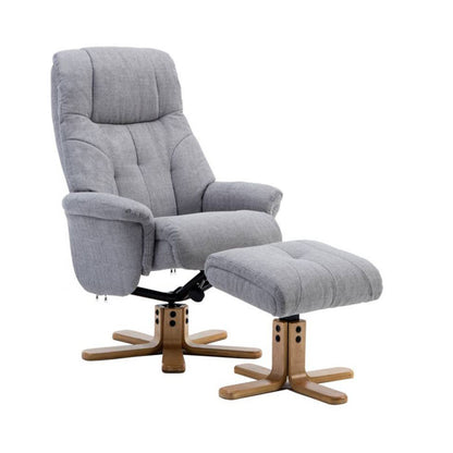 Teknik Office Denver Anti-shock Syncron Recliner Chair With a swivel recline function, stylish natural wood five star base and matching footstool.