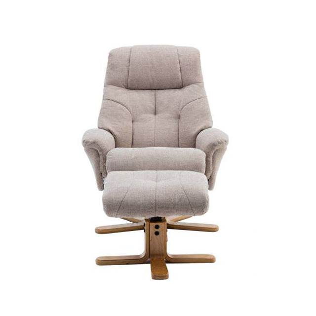 Teknik Office Denver Anti-shock Syncron Recliner Chair With a swivel recline function, stylish natural wood five star base and matching footstool.