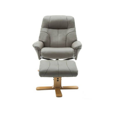 Teknik Office Denver Anti-shock Syncron Recliner Chair With a swivel recline function, stylish natural wood five star base and matching footstool.