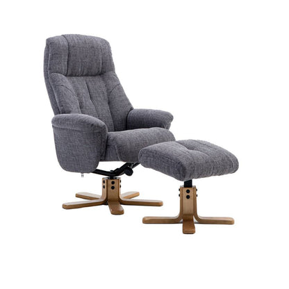 Teknik Office Denver Anti-shock Syncron Recliner Chair With a swivel recline function, stylish natural wood five star base and matching footstool.