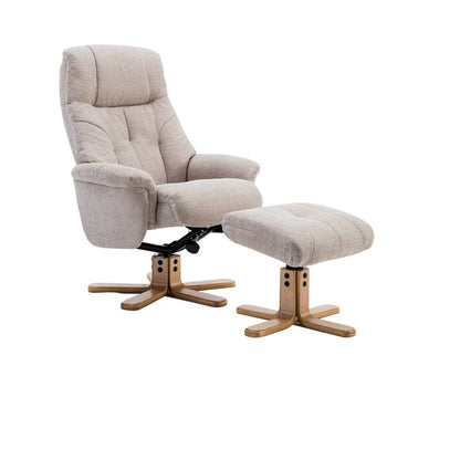 Teknik Office Denver Anti-shock Syncron Recliner Chair With a swivel recline function, stylish natural wood five star base and matching footstool.