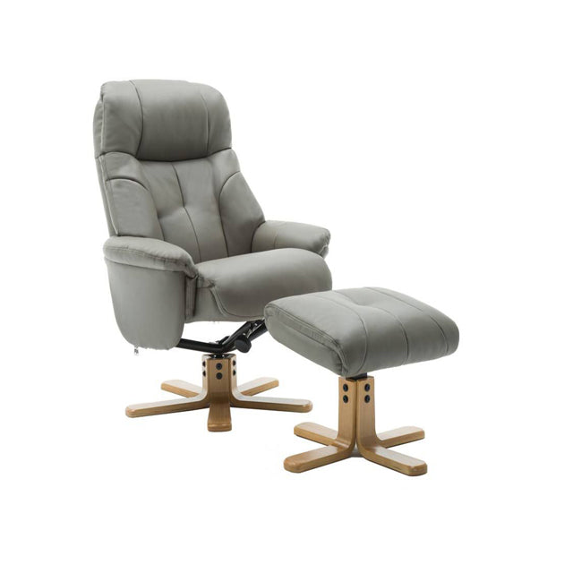 Teknik Office Denver Anti-shock Syncron Recliner Chair With a swivel recline function, stylish natural wood five star base and matching footstool.