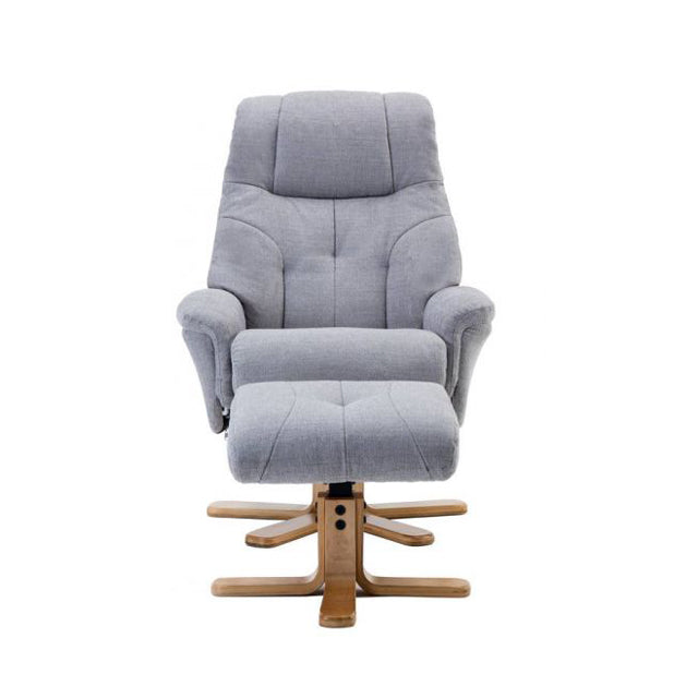 Teknik Office Denver Anti-shock Syncron Recliner Chair With a swivel recline function, stylish natural wood five star base and matching footstool.