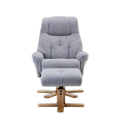 Teknik Office Denver Anti-shock Syncron Recliner Chair With a swivel recline function, stylish natural wood five star base and matching footstool.