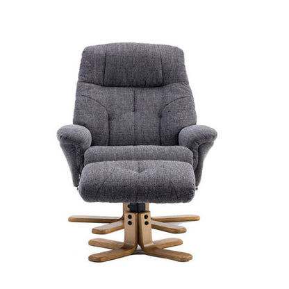 Teknik Office Denver Anti-shock Syncron Recliner Chair With a swivel recline function, stylish natural wood five star base and matching footstool.