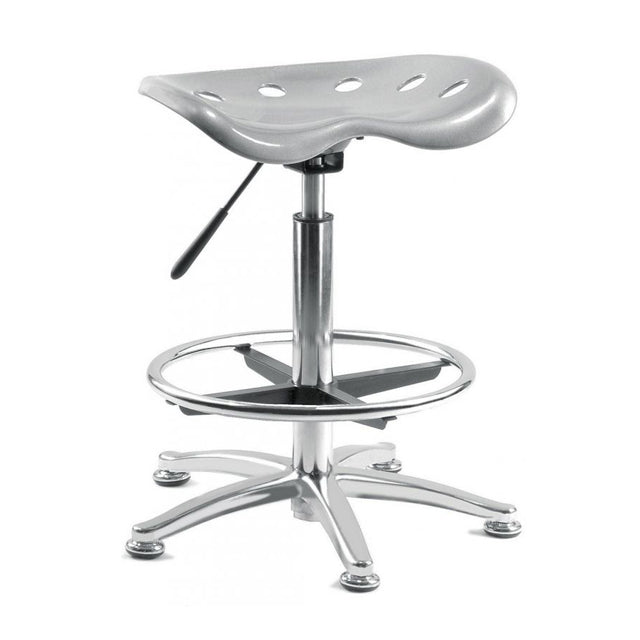 Teknik Office Tek Draughting Stool Chair with Polished Steel Foot Ring