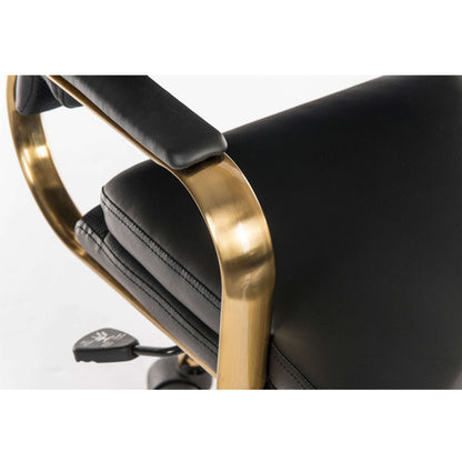 Teknik Office Vintage Black Leather Executive Chair in Brass Coloured Metal Arm Frame