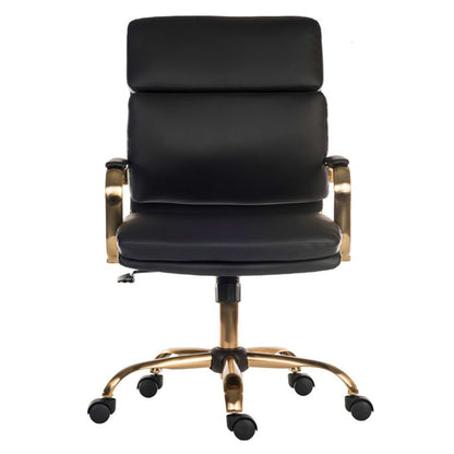 Teknik Office Vintage Black Leather Executive Chair in Brass Coloured Metal Arm Frame