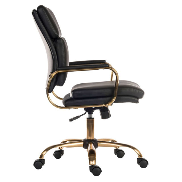 Teknik Office Vintage Black Leather Executive Chair in Brass Coloured Metal Arm Frame