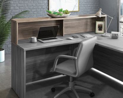 Teknik Office Affiliate 1800 Low Reception Hutch Desk in Hudson Elm Effect Finish with Clutter Free Storage