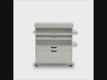 Teknik Office Craft Cart in White Finish with 2 Adjustable Shelves and Storage Drawer