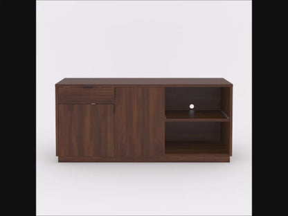 Teknik Office Elstree TV Stand Credenza in Spiced Mahogany Finish with Stylish Louvre-style Detailing